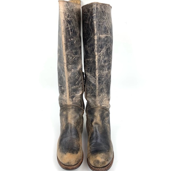 Bedstu Tall Leather Boots Manchester Distressed Brown Lace Back Low Heel Size 9 - Picture 5 of 12